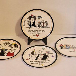 Lotus International Dessert Salad Plates White & Black Emerson Abstract Art